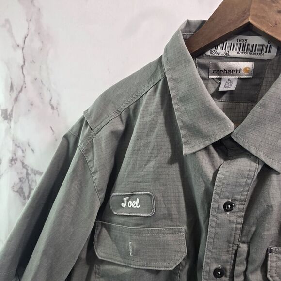 Carhartt Shirt Mens XL Short Sleeve Button Up Gray Collared Work Mechanic Shop - Picture 2 of 15